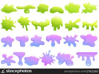 Slime icons set cartoon vector. Game monster. Blob childish. Slime icons set cartoon vector. Game monster