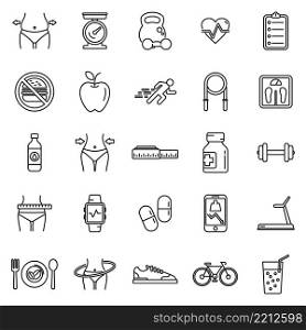 Slimming icons set outline vector. Weight loss. Fat fit. Slimming icons set outline vector. Weight loss
