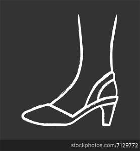 Slingback high heels chalk icon.Woman stylish and classic footwear design. Female formal d orsay shoes side view. Fashionable chic clothing accessory. Isolated vector chalkboard illustration