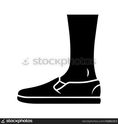 Slip ons glyph icon. Women and men stylish footwear design. Unisex casual flats, modern canvas shoes. Male and female fashion. Silhouette symbol. Negative space. Vector isolated illustration