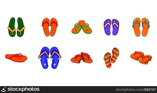 Slippers icon set. Cartoon set of slippers vector icons for your web design isolated on white background. Slippers icon set, cartoon style