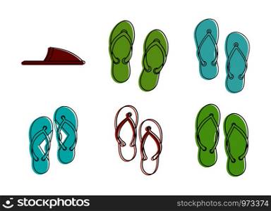 Slippers icon set. Color outline set of slippers vector icons for web design isolated on white background. Slippers icon set, color outline style