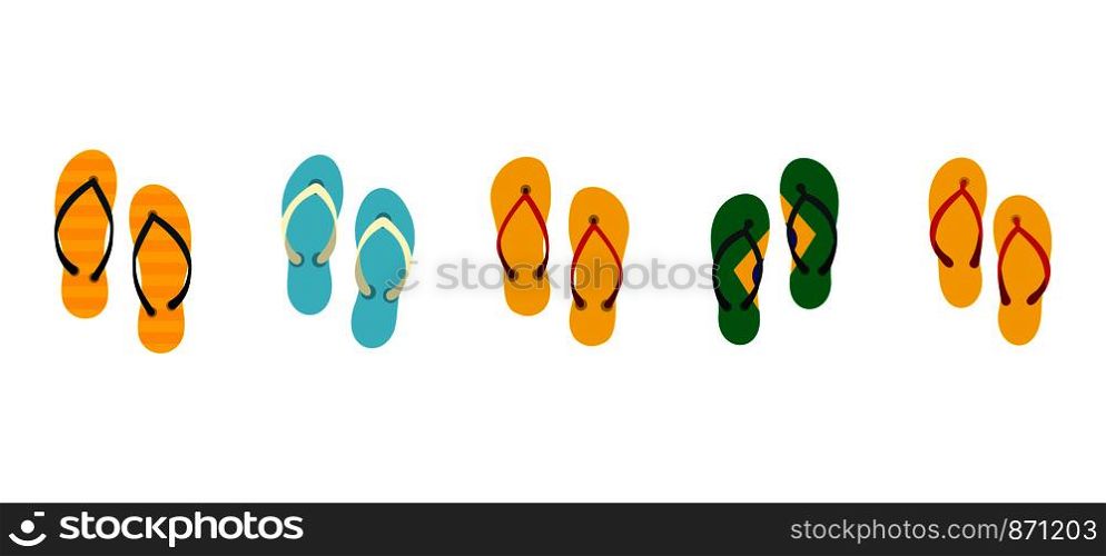 Slippers icon set. Flat set of slippers vector icons for web design isolated on white background. Slippers icon set, flat style