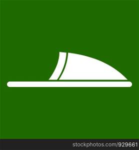Slippers icon white isolated on green background. Vector illustration. Slippers icon green