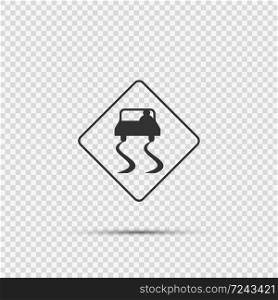 Slippery road sign sign on transparent background,vector illustration