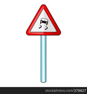 Slippery when wet road sign icon. Cartoon illustration of slippery when wet road sign vector icon for web. Slippery when wet road sign icon, cartoon style