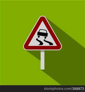 Slippery when wet road sign icon. Flat illustration of slippery when wet road sign vector icon for web isolated on lime background. Slippery when wet road sign icon, flat style