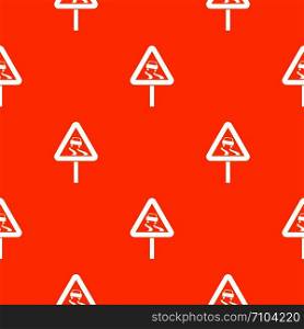 Slippery when wet road sign pattern repeat seamless in orange color for any design. Vector geometric illustration. Slippery when wet road sign pattern seamless