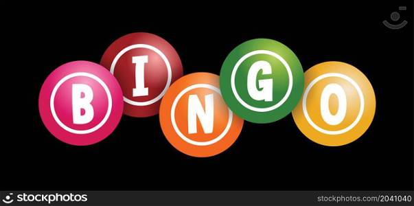 Slogan bingo for lottery, balls and numbers . Game of chance to win for young and old. Cartoon vector logo or symbol