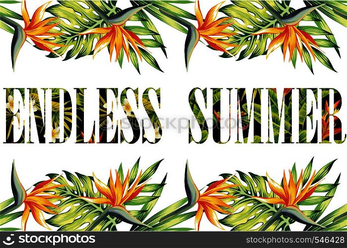 Slogan endless summer lettering jungle bird of paradise frame T-shirt fashion print