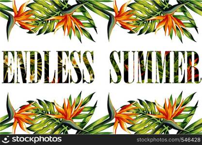 Slogan endless summer lettering jungle bird of paradise frame T-shirt fashion print