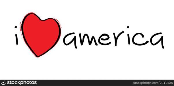 Slogan i love america with with the Colors of eu flag. America (USA, VS) slogans. Love, heart romance icons. Vector best quotes signs for banner or card. Happy motivation and inspiration message concept. Love romantic travel, vacation holiday quote.