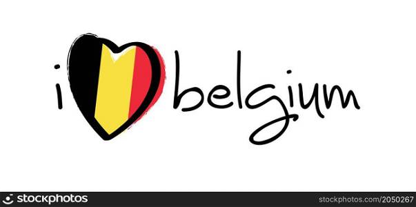 Slogan i love belgium with the colors of belgium flag. Love, heart romance slogan. Funny vector best quotes signs for banner or card. Love romantic travel, vacation holiday quote.
