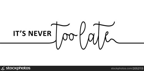 Slogan it's never too late or not too late. motivation and inspiration concept. It's never too late for coffee, wine, play, school or work.