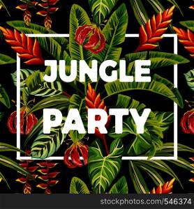Slogan jungle party vector flowers and leaves