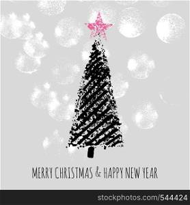 Slogan merry christmas & happy new year spruce with star