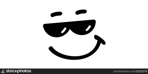 Slogan stay or be cool with happy face and sunglasses. Cartoon vector success quotes for banner or card. Relaxing and chill, motivation and inspiration message. Comic sun glasses quote.