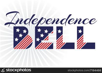 Slogan vector print for celebration design 4 th july in vintage style with text The land of the free Independence bell. Vector illustration. American independence Patriot day background. Slogan vector print for celebration design 4 th july in vintage style on white background with text Independence bell