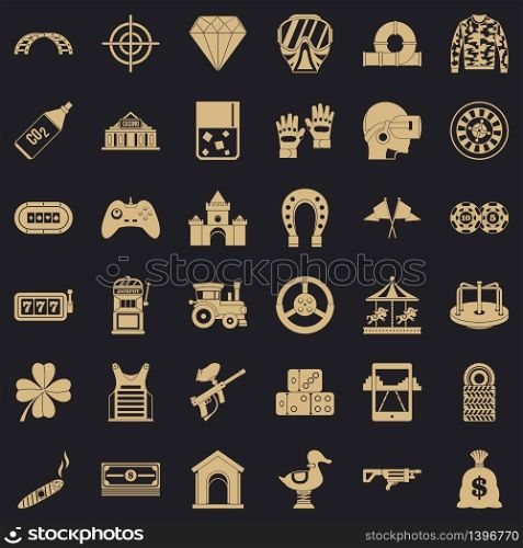 Slot machine icons set. Simple style of 36 slot machine vector icons for web for any design. Slot machine icons set, simple style