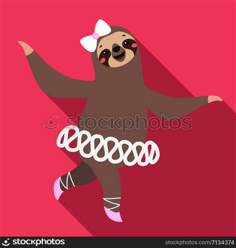 Sloth balerine icon. Flat illustration of sloth balerine vector icon for web design. Sloth balerine icon, flat style