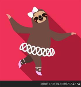 Sloth balerine icon. Flat illustration of sloth balerine vector icon for web design. Sloth balerine icon, flat style