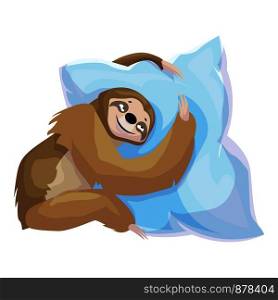 Sloth embrace pillow icon. Cartoon of sloth embrace pillow vector icon for web design isolated on white background. Sloth embrace pillow icon, cartoon style