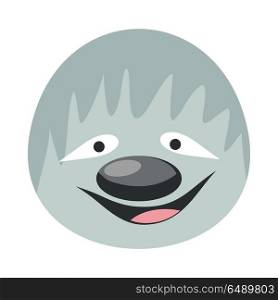 Sloth face vector. Flat design. Animal head cartoon icon. Illustration for nature concepts, children s books illustrating, printing materials, web. Funny mask or avatar. Isolated on white background . Sloth Face Vector Illustration in Flat Design. Sloth Face Vector Illustration in Flat Design