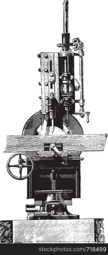 Slotting machine, Front view, vintage engraved illustration. Industrial encyclopedia E.-O. Lami - 1875.