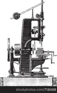 Slotting machine, profile view, vintage engraved illustration. Industrial encyclopedia E.-O. Lami - 1875.