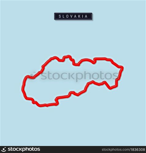 Slovakia bold outline map. Glossy red border with soft shadow. Country name plate. Vector illustration.. Slovakia bold outline map. Vector illustration