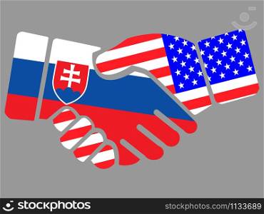 Slovakia Islands and USA flags Handshake vector illustration Eps 10. Slovakia Islands and USA flags Handshake vector