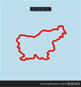 Slovenia bold outline map. Glossy red border with soft shadow. Country name plate. Vector illustration.. Slovenia bold outline map. Vector illustration