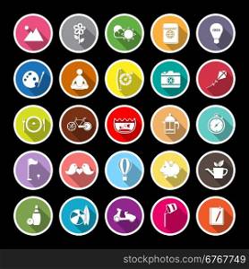 Slow life activity flat icons with long shadow, stock vector
