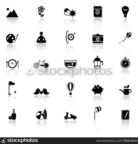 Slow life activity icons with reflect on white background, stock vector