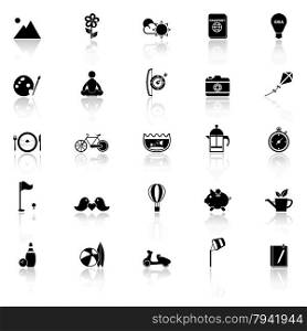Slow life activity icons with reflect on white background, stock vector