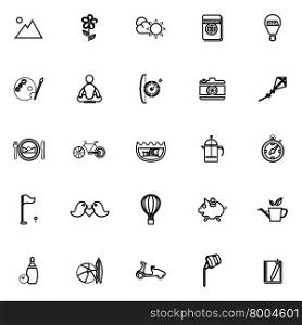 Slow life activity line icons on white background, stock vector