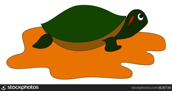 Slow red eared turtle, illustration, vector on white background.