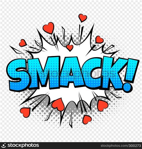 Smack comic word. Cartoon pop vintage speech bubble with halftone dotted shadow and hearts vector concept. Comic smack. Cartoon pop vintage speech bubble word with halftone dotted shadow and hearts