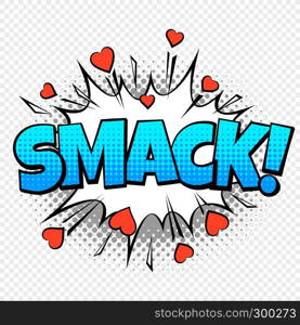 Smack comic word. Cartoon pop vintage speech bubble with halftone dotted shadow and hearts vector concept. Comic smack. Cartoon pop vintage speech bubble word with halftone dotted shadow and hearts