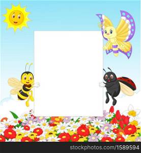 Small animals cartoon with flower background