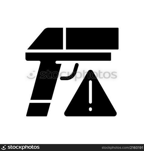 Small arms smuggling black glyph icon. Weapon trafficking. Ammunition contraband. Guns and pistols illicit international trade. Silhouette symbol on white space. Vector isolated illustration. Small arms smuggling black glyph icon