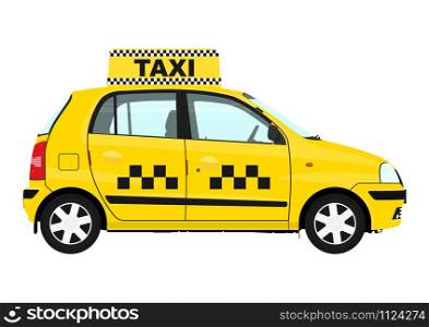 Small Asian taxi. Side view of cartoon Indian taxi. Flat vector.