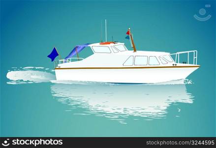 Small boat in movement. Vector. Detailed.