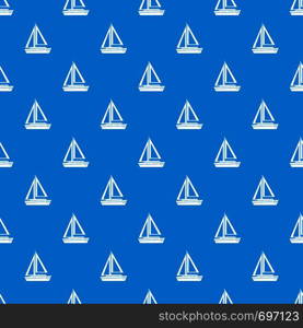 Small boat pattern repeat seamless in blue color for any design. Vector geometric illustration. Small boat pattern seamless blue