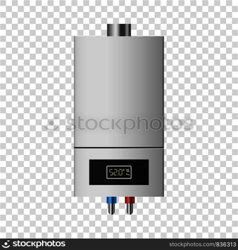 Small boiler mockup. Realistic illustration of small boiler vector mockup for on transparent background. Small boiler mockup, realistic style