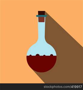 Small bottles with red potion flat icon on a beige background. Small bottles with red potion flat