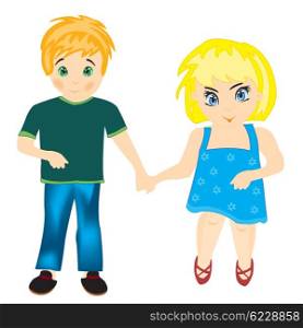 Small boy and girl hold for hands. Boy and girl hold for hands