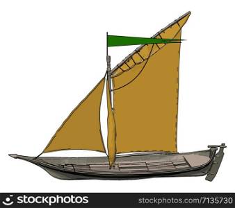 Small brown ship, illustration, vector on white background.