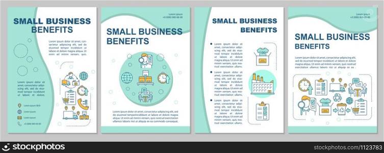 Small business benefits brochure template. Flyer, booklet, leaflet print, cover design, linear illustrations. Entrepreneurship. Vector page layouts for magazines, annual reports, advertising posters