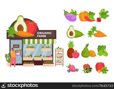 Small business concept with organic farm symbols flat vector illustration